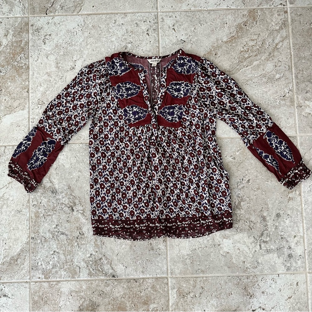 ⚡️LAST CHANCE⚡️Lucky Brand Boho Floral Annabelle Peasant Blouse Size Small - Picture 3 of 6
